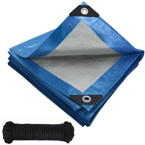 Tarpaulin waterproof heavy duty 120 g/m²,Reinforced Eyelets,Weatherproof Snow Dust UV,for Groundsheet Camping Garden Furniture Pool Building Site Caravan Boat Tarp Cover (Blue, 3m x 5m)