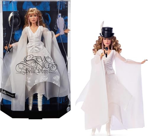 Barbie Mattel Signature Doll, Stevie Nicks Bella Donna Collectible Wearing Flowing White Dress with Hat & Mic Accessories, Includes Doll Stand, JBJ45