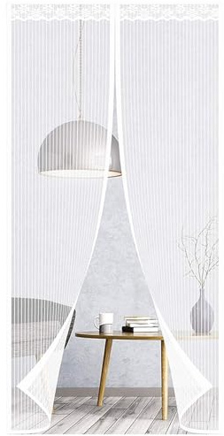 Magnetic Fly Screens for Doors, Heavy Duty Bugs Door Screen, Anti Mosquito Mesh Fly Curtain with Powerful Magnets & Full Frame Magic Tape, Keep Bugs Out & Lets Fresh Air in (with Lace,80x200CM)