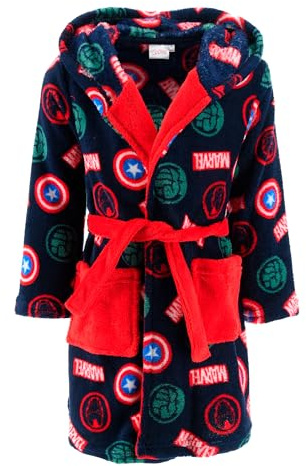 Avengers Bademantel mit Kapuze | Kinder | Geschenke für Jungen | Hulk, Captain America, Iron Man | Badeponcho Kinder | Handtuch | Morgenmantel kuschelig (DE/NL/SE/PL, Numerisch, 104, Regular, Rot)