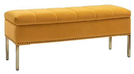 HULALA HOME Moderne Samt Sitzbank mit Stauraum Elegante Truhenbank für Flur Schlafzimmer Wohnzimmer Samtbezug 5-Fach gepolstert Metallbeine, Gelb