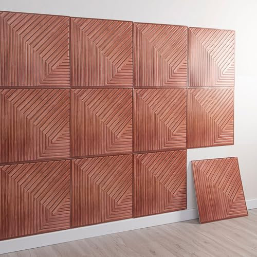 3D Wandpaneele Selbstklebend, 10 Stück Holzoptik Wandverkleidung Selbstklebend, 3D Wall Panel für Innenwanddekoration, 3D Akustikpaneele, 30x30cm (Rot)