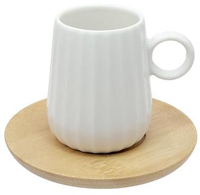 LA PORCELLANA BIANCA - Intavola Righe Kaffeeset 6-teilig mit Untertasse 90 ml, Porzellan und Holz