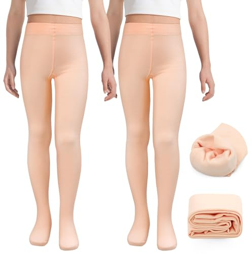 MK MATT KEELY 2 Paires Collant Polaire Fille Collants Thermique Chaud Hiver Legging Ballet Doublé Enfant,Rose ballet,3 4 5 Ans