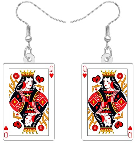 NEWEI Acryl Lustig Poker Karten Baumeln Ohrring Geschenke Für Damen Mädchen, Klassische Herzdame Spielen Karten Aussage Schmuck Poker Geschenke Für Kartenspiel-Liebhaber