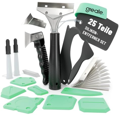 greate Kit raschietto silicone & lisciatore 25 pezzi - Taglia giunti, rimuovi & spatola per rimuovere & rinnovare giunti in silicon & acrilico - Calatafaggio per silicone - calafataggio