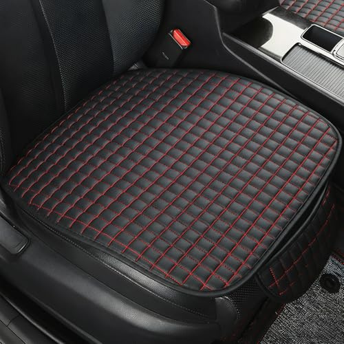 Eclove Elegantes Sitzkissen Auto, Sitzauflagen Vordersitze aus Leder, Komfort & Atmungsaktiv Auto Sitzkissen, rutschfest Sitzauflage Car, Car Seat Cover für Ganzjahreskomfort (Schwarz-Rot, 50×50 cm)