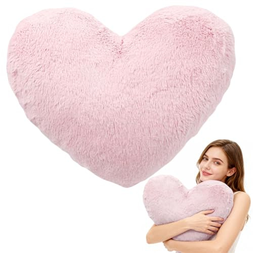 DASIAUTOEM Herzkissen, Herz Kissen aus Plüsch 46x36 cm, Dekoratives Kissen in Herzform, Plüsch Kissen Geschenk für Geburtstag, Valentinstag, Muttertag (Rosa)