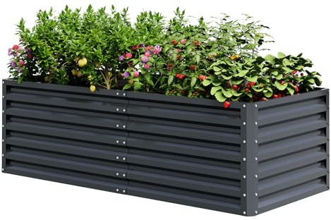 UDPATIO Hochbeet aus Metall,180x60x90 cm, Zink-Aluminium Freistehendes Hochbeete für Garten und Balkon, 970 L Pflanzkasten für Garten, zum Anbau von Gemüse, Blumen und Obst, Dunkelgrau