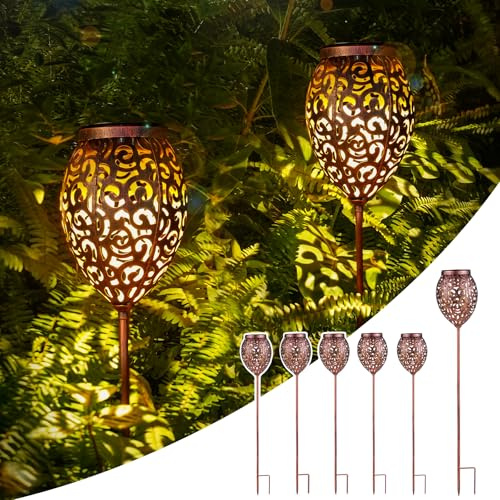 6 Stück Metall Garten Solarleuchten für Außen, IP65 Wetterfest Solarlampen für Außen Garten, 15LM Retro Vintage Solar Gartenleuchten für Außen Höhenverstellbar für Balkon Deko Gartengeschenke
