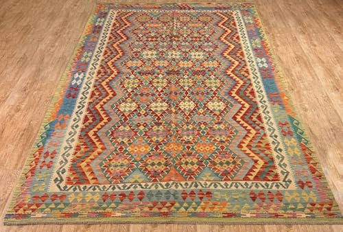 Rug Studios Teppich KELIM ORIGINAL | Farbe: Multi | Größe: 205 x 306 cm | Landhaus | Vintage | Modern | elegant | Wohnzimmer | Schlafzimmer | strapazierfähig und leicht zu reinigen