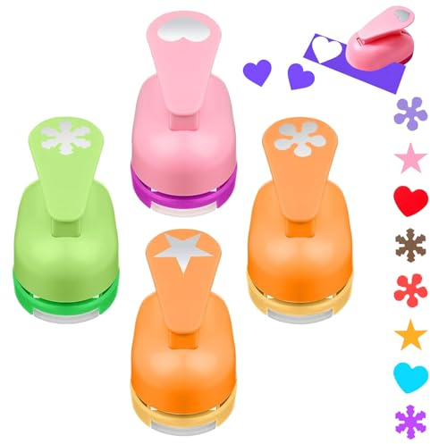 Qaestuan Set of 4 Paper Punch Set, Creative Motif Punch, Paper Punch, DIY Hole Punch, Includes Stars, Hearts, Snowflakes, Flowers, for Scrapbooking Gift Wrapping Crafts Photo Album