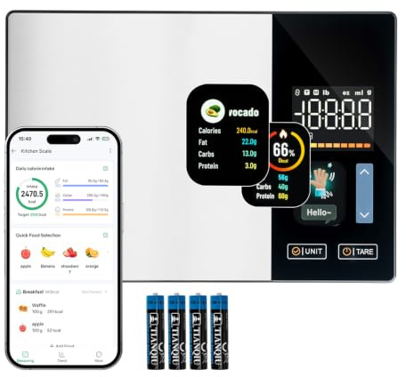 Wigearss Báscula de Cocina, Alta Precisión 5 kg/1 g, Báscula Nutricional Inteligente con Pantalla TFT, Cálculo de Calorías, Proteínas, Grasas y Carbohidratos, Aplicación Móvil para iOS y Android, Blue