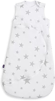 Snuz Baby Sleeping Bag with Nappy Zip - For Easy Nappy Changes, Super Soft Cotton Sleeping Bags with Perfect Fit Poppers, Meets British Safety Standard, Grey Star, 2.5 Tog 0-6M