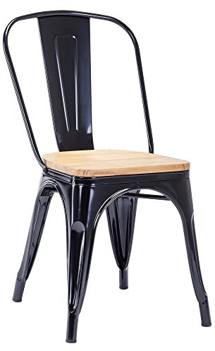 Duhome Silla de Comedor de Metal Hierro Negro con Respaldo Asiento de Madera Estilo Vintage apilable diseño Industrial seleccion de Color 666