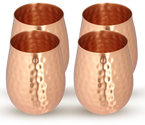 Zap Impex Kupferweingläser 4er-Set Weinbecher aus massivem Kupfer, gehämmert Moscow Mule Copper Tumbler