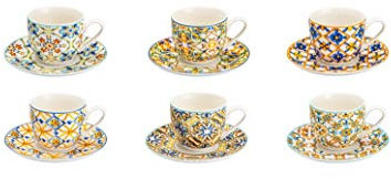 Brandani . Set 6 Tazzine caffè Medicea Bone China con Piattino 53706