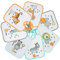 Pack 7 baberos bebé impermeables con rizo de algodón plastificado, forro de vinilo y cierre con cintas. Suaves, absorbentes y fáciles de lavar. Diseños divertidos.