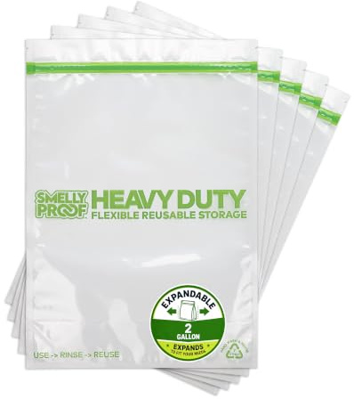 Smelly Proof Bolsas reutilizables resistentes para almacenamiento de alimentos, fabricadas en Estados Unidos, sin PEVA ni BPA, bolsas reutilizables para congelador, aptas para lavavajillas, triple