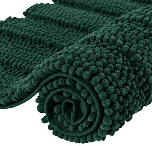 subrtex Badteppich aus Plüsch, gestreift, Chenille, weich, für Badezimmer, maschinenwaschbar (40 x 60 cm, Grüner Tee)