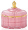 EVEREST GLOBAL 7 oz Pink Glass Jewelry Jar Cube Facets Candy Storage Sugar Bowl with Lid Kitchen Bath Gift Bathroom Buffet Storage Organizer