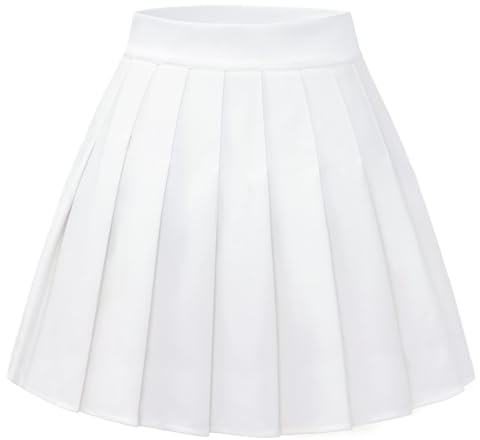 Timormode Faltenrock Damen Elastische Hohe Taille Röcke A Linie Mädchen Kurz Glocken Rock Skater Mini Rock White S
