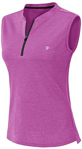 YSENTO Damen Poloshirt Ärmelloses Golf Tennis Shirt Quick Dry Leicht Sport Oberteile Polohemd Tanktops mit Kragen(Lila,M)