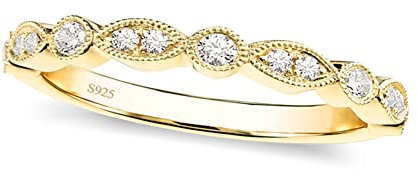 EAMTI 925 Sterling Silber Ehering für Damen Cubic Zirkonia Marquise & Runder Milgrain Half Eternity Stapelbarer Ring Größe 3-13, Metall, Zirkonia
