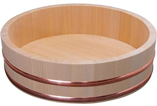 TIKUSAN Wooden Hangiri Sushi Oke Rice Mixing Tub Copper Band Made in Japan Made of Sawara Cypress (30cm)