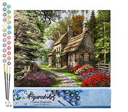 Figured'Art Peinture par Numéro Adulte Paysage de campagne - Activité Manuelle Kit de Loisir Créatif DIY Numéro d'Art Complet - 40x50cm sans châssis en bois