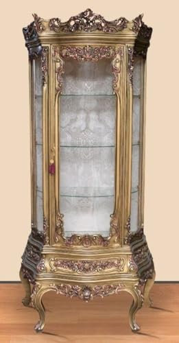 Casa Padrino Barock Vitrine Antik Gold - Prunkvoller Barock Vitrinenschrank mit Glastür und Schublade - Handgefertigte Barock Wohnzimmer Möbel