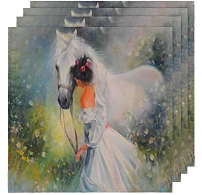 Juego de 4 servilletas de tela para pintura al óleo, lavables y reutilizables de poliéster, para cenas, fiestas, bodas, vacaciones, 20 x 20 pulgadas