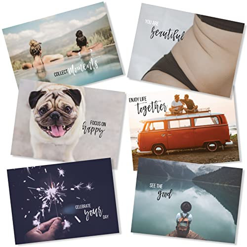 Postkarten Set (32 Stück) hochwertig - Motivationskarten, Grußkarten mit motivierenden Sprüchen und Lebensweisheiten - Gefühlskarten zur Motivation - ideal als Postkarte oder Karten als Geschenk