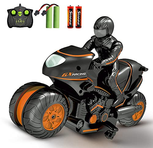 Sinovan Remote Control Motorbike for Kids, 2.4GHz 360° Rotating Drift RC Stunt Car, Remote Control Motorcycle with 4 Batteries, Kids Toy Cars Gifts for Boys & Girls Ages 4,5,6,7,8 and Up