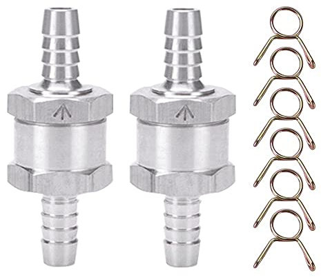 VooGenzek 2 Piezas Válvula de Retención de Combustible, 8mm Válvula de Retención de Combustible de Aluminio Aleación, con 6 Clip de Resorte, para Carburador de Camión y Automóvil