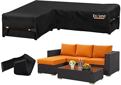 Enzeno Garden L-Shape Furniture Cover Waterproof, 420D Heavy Duty Oxford Fabric Outdoor Rattan Corner Sofa Cover with Waterproof Tape (222 * 286 * 87cm)