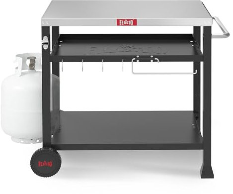 Feasto 3-Shelf Movable Food Prep and Pizza Oven Table, BBQ Grill Cart, Home & Outdoor Multifunctional Stainless Steel Table Top Worktable on 2 Wheels, L39.5 x W25.6 x H33