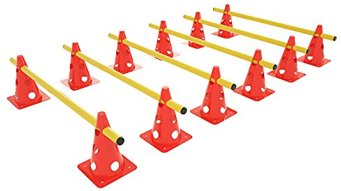 VA-Cerulean Steckhürdenset 6er mit 12 Rot Kegel und 6 Gelb Stangen,Höhenverstellbar Agility Training für Kinder Erwachsene Hunde,Trainingsgeräte,Koordinationstraining für Fussball,Handball