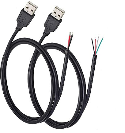 KSOPUERT 2 Stück USB A Stecker auf blanken Draht-Kabel, offenes Ende, 200 cm, 5 V, 2,1 A, 2 und 4 Kerne, Strom- und Datenübertragung, Pigtail-Reparaturdose am Heckkabel, Kabel, DIY schwarz
