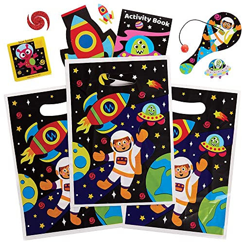 Baker Ross FX320 Weltall Mitgebsel Tüten-10 Stück, Plastik Partytüten für den Kindergeburtstag