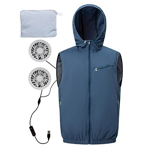 MAOTN Cooling Air Conditioning Workwear For Men And Women, Hooded Vest With Fan With USB Charging,Blue,L