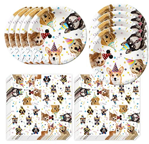 Dog Party Decorations Set Paper 20pcs Plates and 20pcs Napkins Puppy Birthday Party