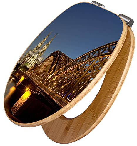 banjado® Design WC Sitz Bambus Absenkautomatik mit Motiv Köln/Toilettendeckel mit Absenkautomatik Holz/hochwertiger Bambus Klodeckel/WC-Sitz für alle gängigen Toiletten