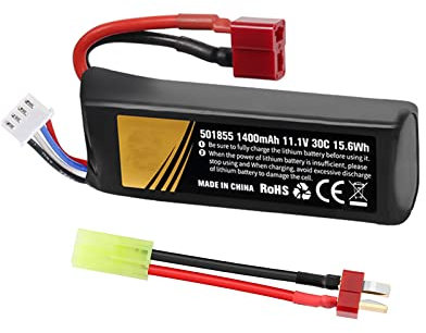 1400mah 30c Airsoft Battery 11.1V Batterie Rechargeable Lipo Hobby avec Mini-connecteur Tamiya & JST XH pour Airsoft Model Guns Rifle RC Car Drone Batteries avec T Filk to Mini Tamiya Câble