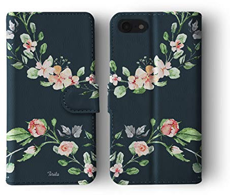 Tirita Wallet Flip Phone Case Compatible with iPhone 13, Card Pockets Magnetic Closure [Floral Cherry Flowers Roses Spring]