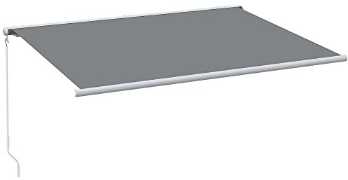 Outsunny 4x3m Full Cassette Electric/Manual Retractable Awning with Remote Controller, Sun Canopies for Patio Door Window with Remote Controller, Grey
