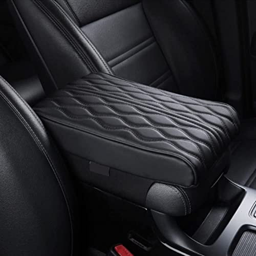 SALUCIA Leather Car Armrest Box Pad, 2023 Auto Center Konsole Abdeckung für Armlehne Box Matte, Memory Foam Leder Armlehne Abdeckung für Auto, SUV/LKW/Fahrzeug Armlehne Matte (A, Black)