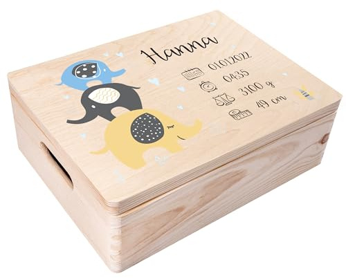 Creative Deco Erinnerungsbox Baby Personalisiert mit Namen - Regenbogen | Individuelle Erinnerungskiste Geschenk zur Geburt für Mädchen und Jungen | Holzkiste mit Deckel | Farbdruck