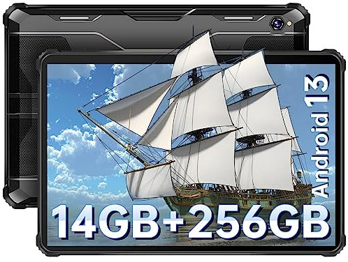 OUKITEL RT5 Tablet 10.1 Inch,14GB(8+6)+256GB Rugged Tablet Android 13 10000mAh Battery, 33W Fast Charge, Dual 4G SIM+5G WiFi Tablet, 1920x1200 FHD Display, 16MP Dual Camera, GPS/OTG/BT5.0, Black