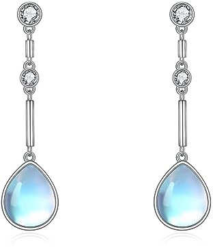 VONALA Mondstein Ohrringe Silber 925 Hängend, Lang Ohrringe Mondstein Schmuck Geschenke für Damen Mädchen